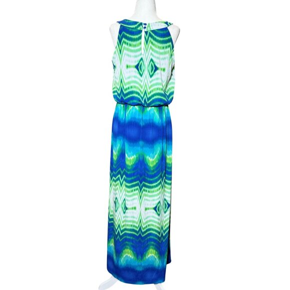 Donna Ricco 10 Tropical Ikat Sleeveless Maxi Dress Boho Style Vacation Summer - Picture 7 of 11